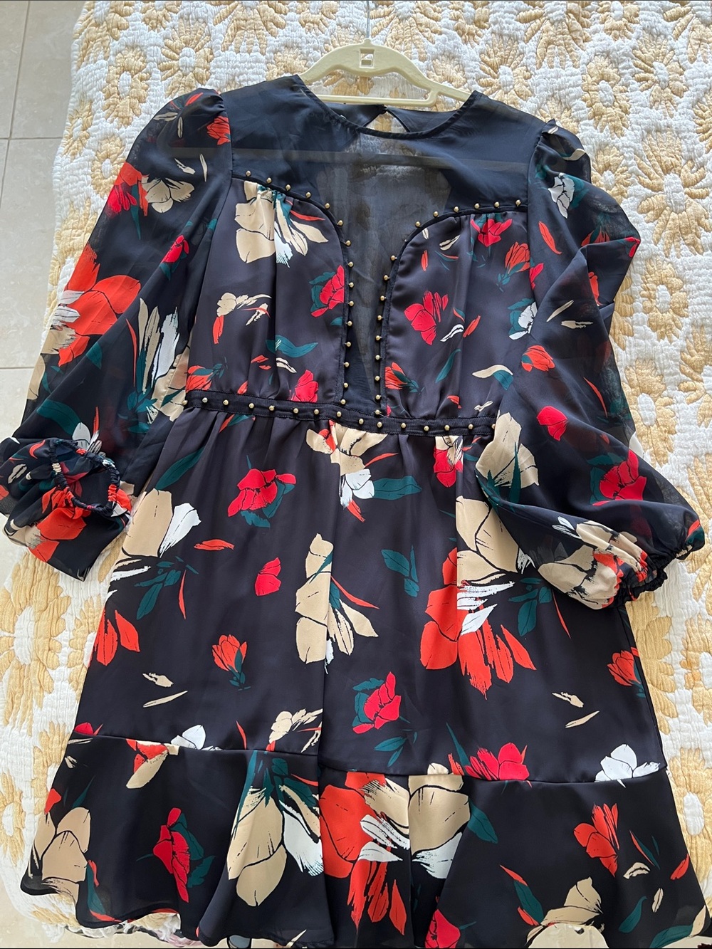 bebe Black Satin Dress with Sheer Accents